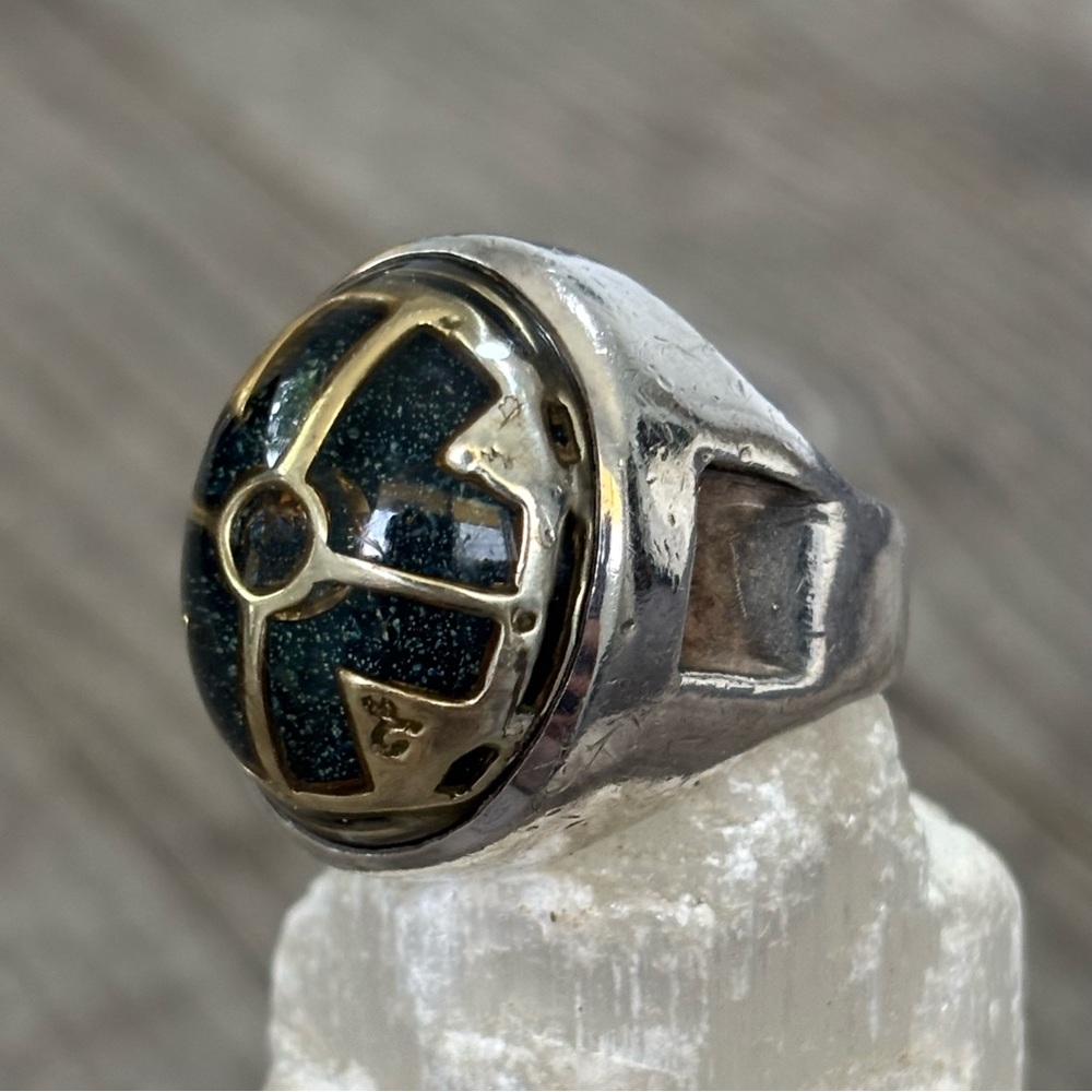 Mixed Metal Statement Ring Emerald Green Size 7